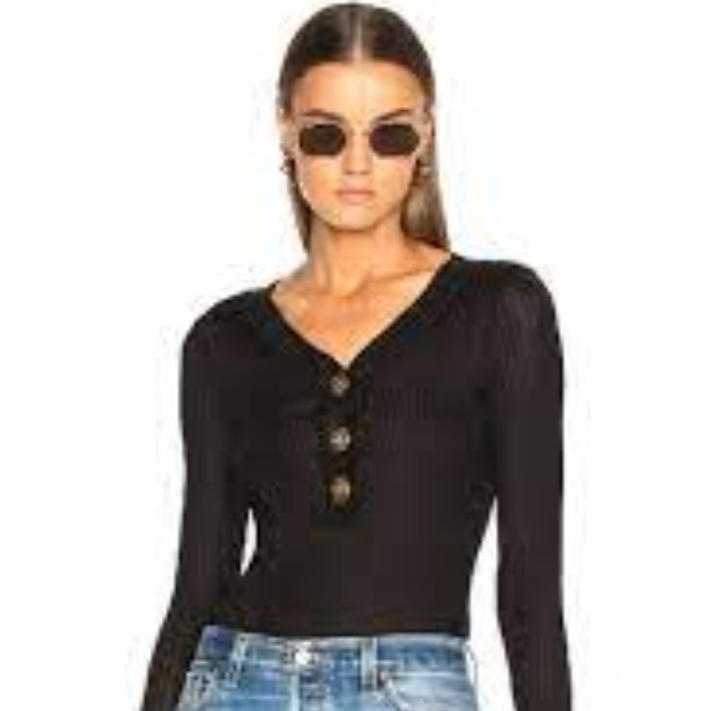 FRAME LONG SLEEVED RIBBED V-NECK BODYSUIT